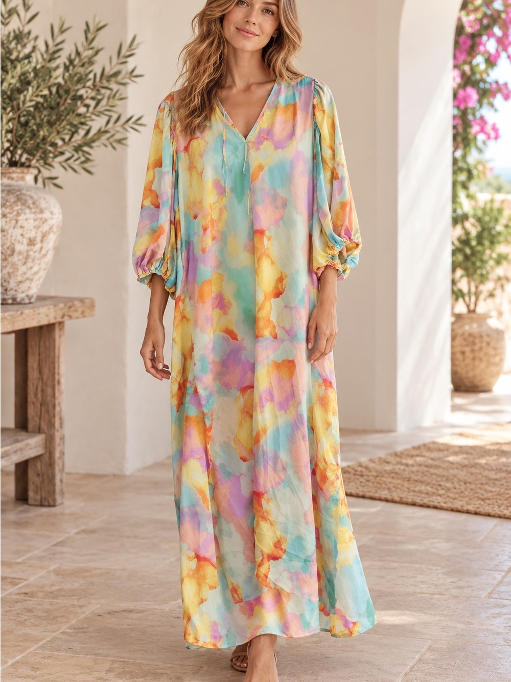 NWT Buddy Love Pastel Watercolor Maxi Dress (090989) 🌼 🌈